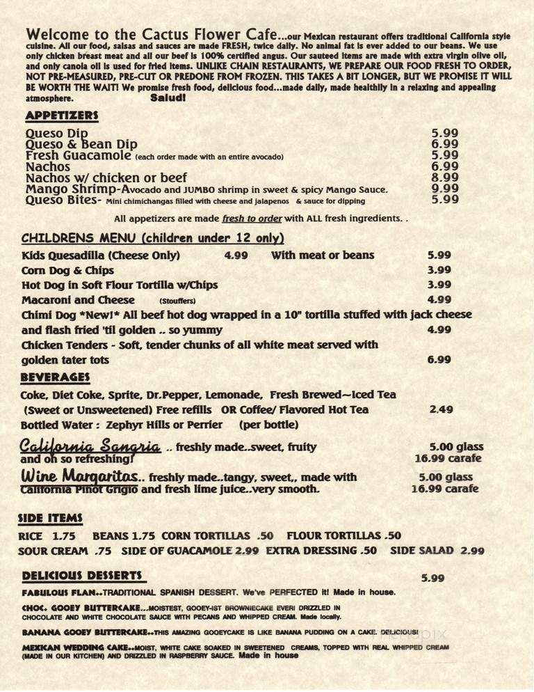 Cactus Flower Cafe - Pensacola, FL menu_pic