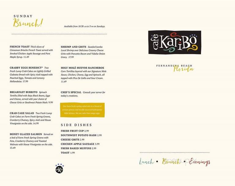 Cafe Karibo - Fernandina Beach, FL menu_pic