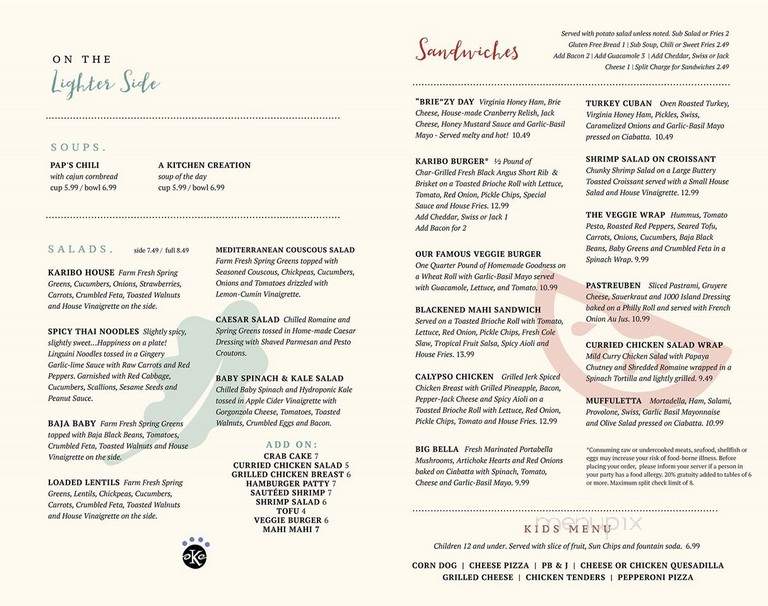 Cafe Karibo - Fernandina Beach, FL menu_pic