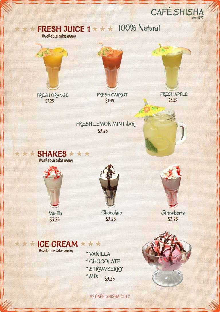 Cafe Shisha - Tallahassee, FL menu_pic