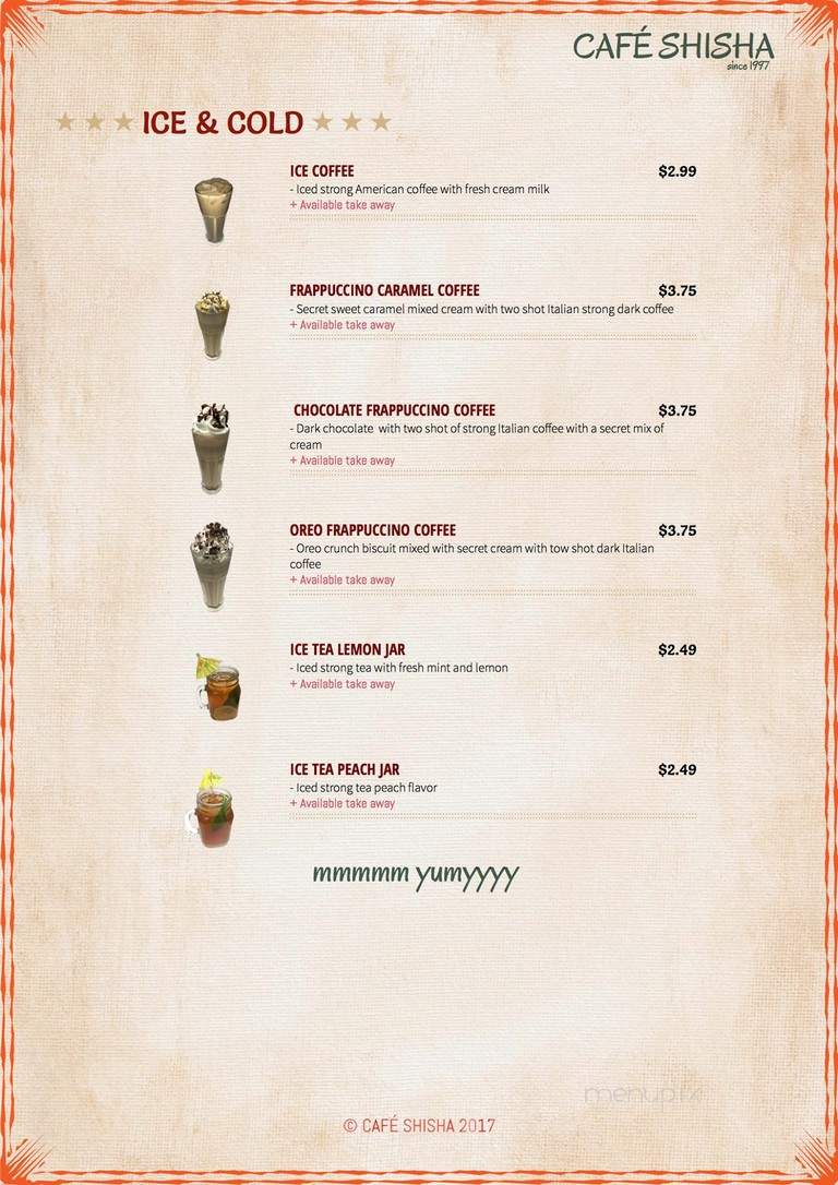 Cafe Shisha - Tallahassee, FL menu_pic