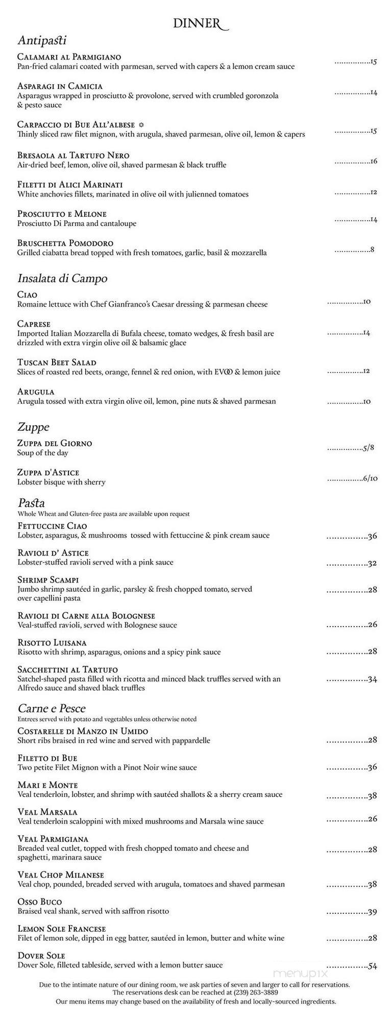 Ciao Ristorante - Naples, FL menu_pic