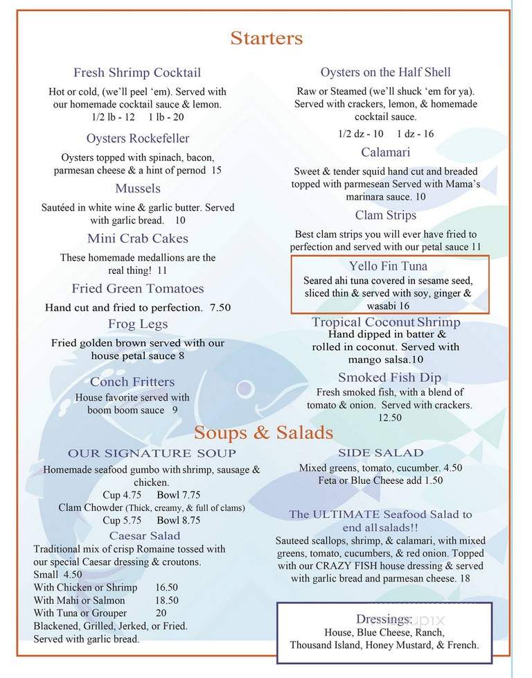 Menu of Crazy Fish Bar & Grill in Lake Wales, FL 33853