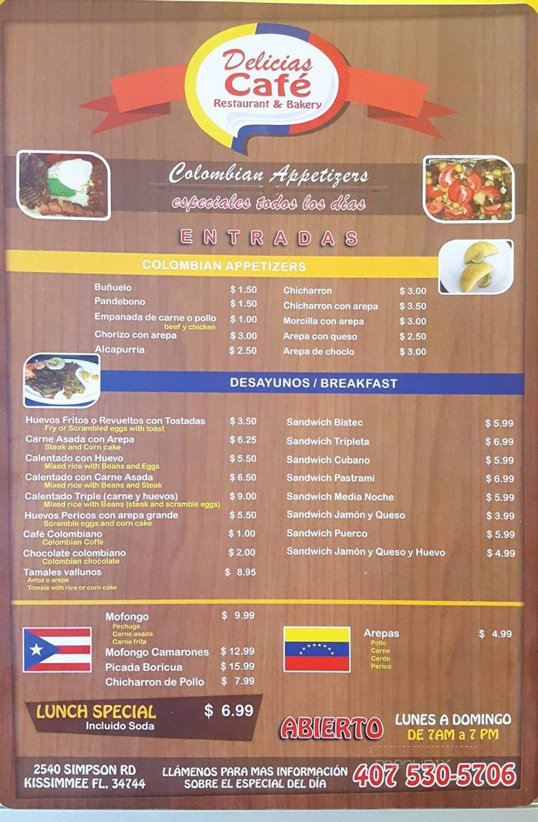 Delicias Cafe - Kissimmee, FL menu_pic