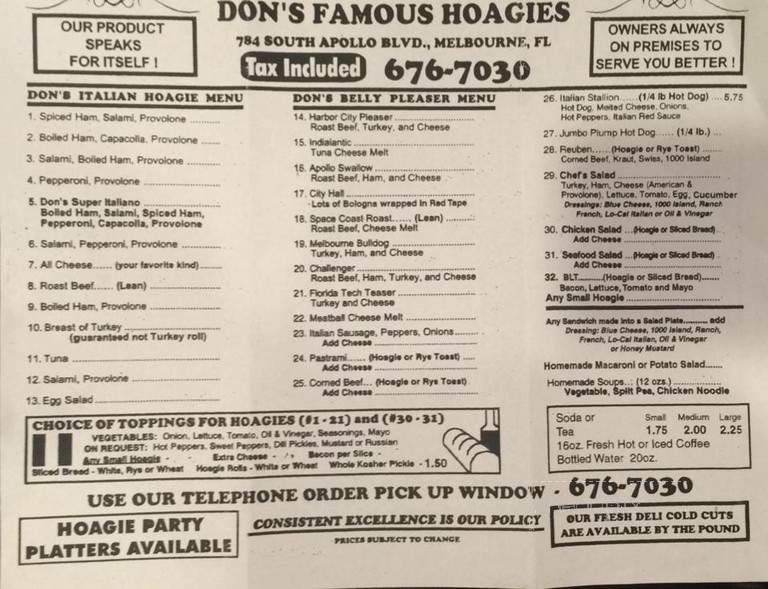 Don's Famous Hoagies - Melbourne, FL menu_pic