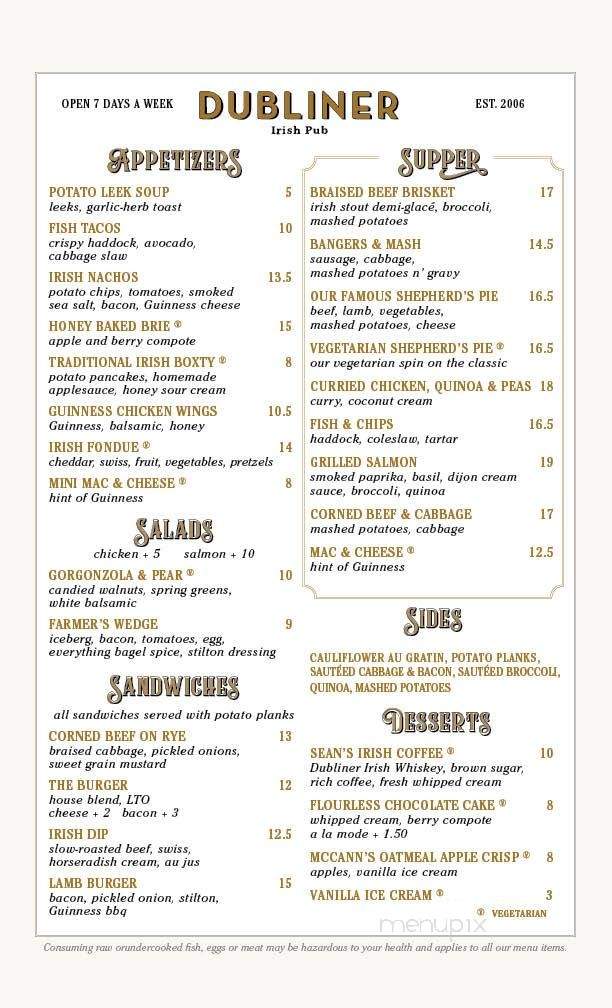 Dubliner - Boca Raton, FL menu_pic