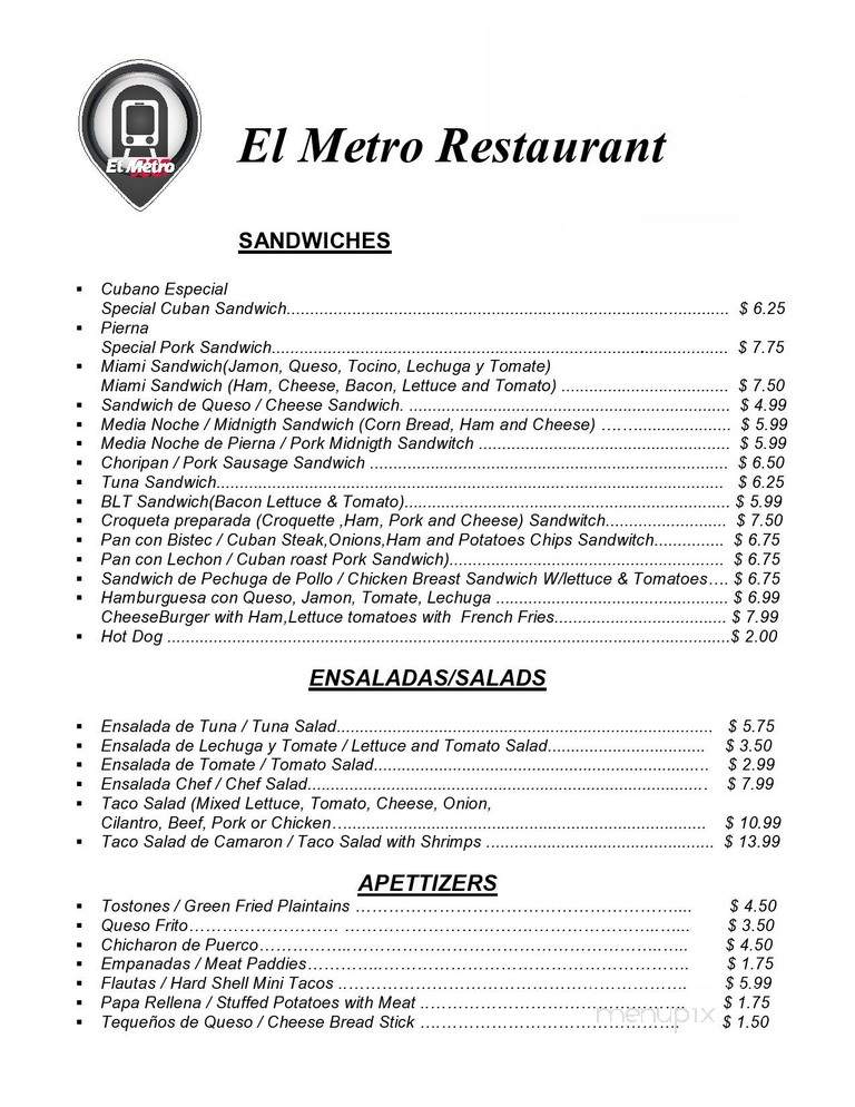 El Metro Restaurant - Miami, FL menu_pic