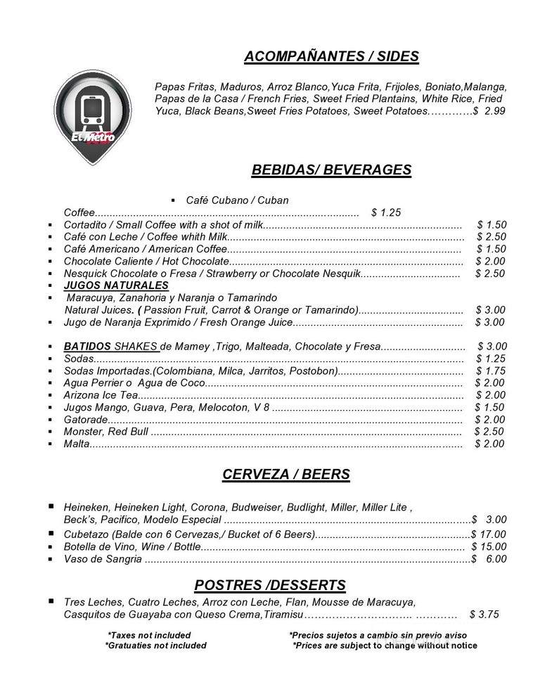 El Metro Restaurant - Miami, FL menu_pic