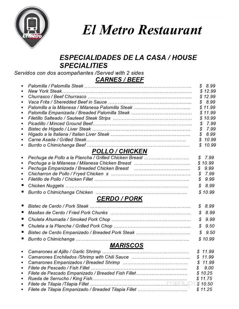 El Metro Restaurant - Miami, FL menu_pic