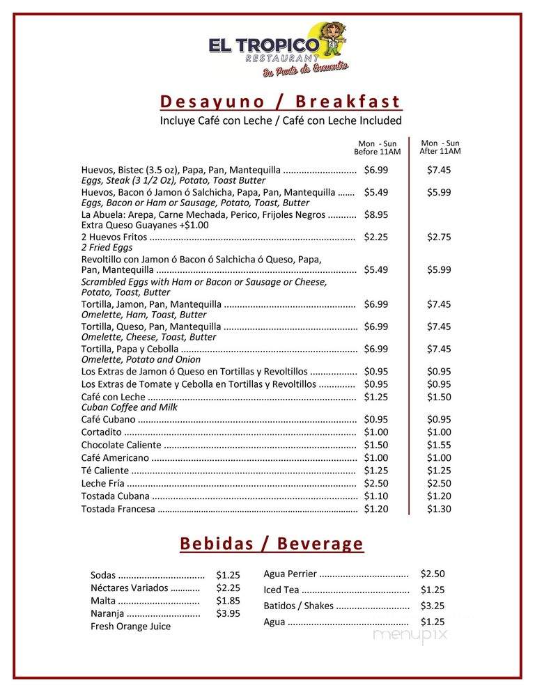 El Tropico Restaurant - Doral, FL menu_pic