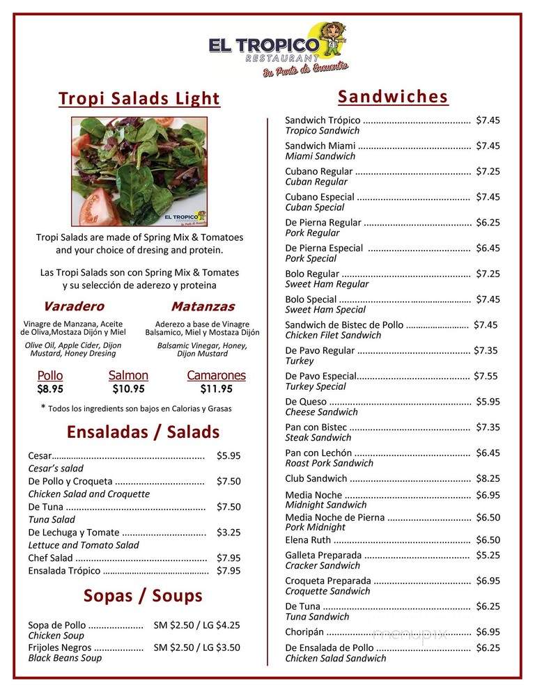 El Tropico Restaurant - Doral, FL menu_pic