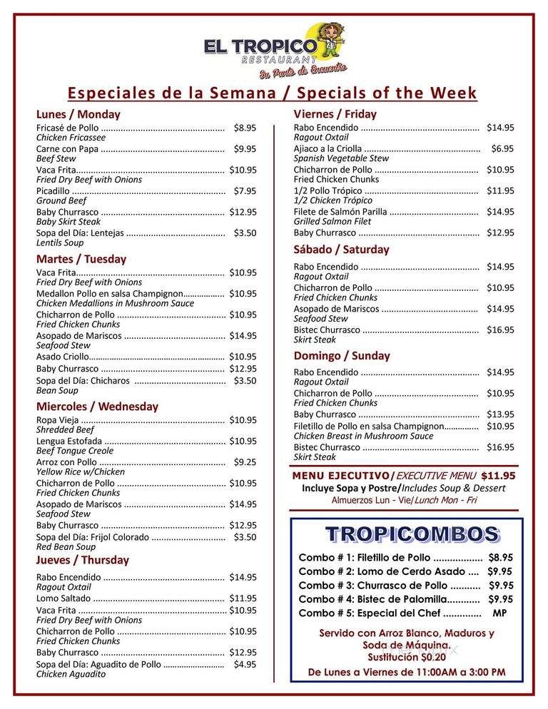 El Tropico Restaurant - Doral, FL menu_pic