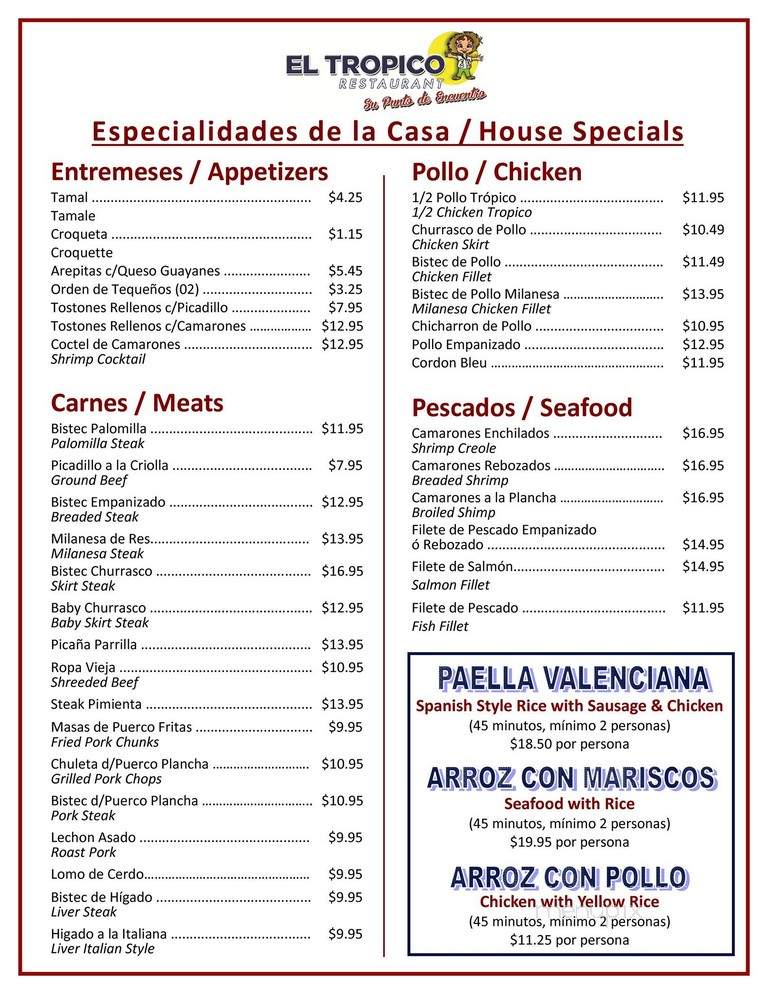 El Tropico Restaurant - Doral, FL menu_pic