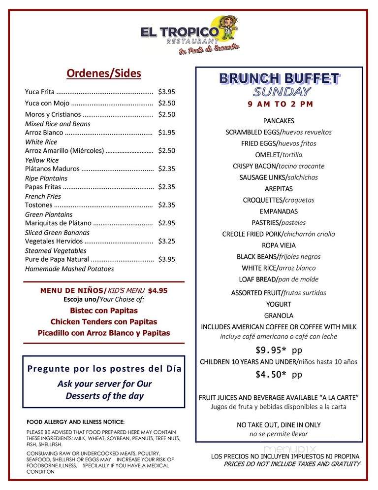 El Tropico Restaurant - Doral, FL menu_pic