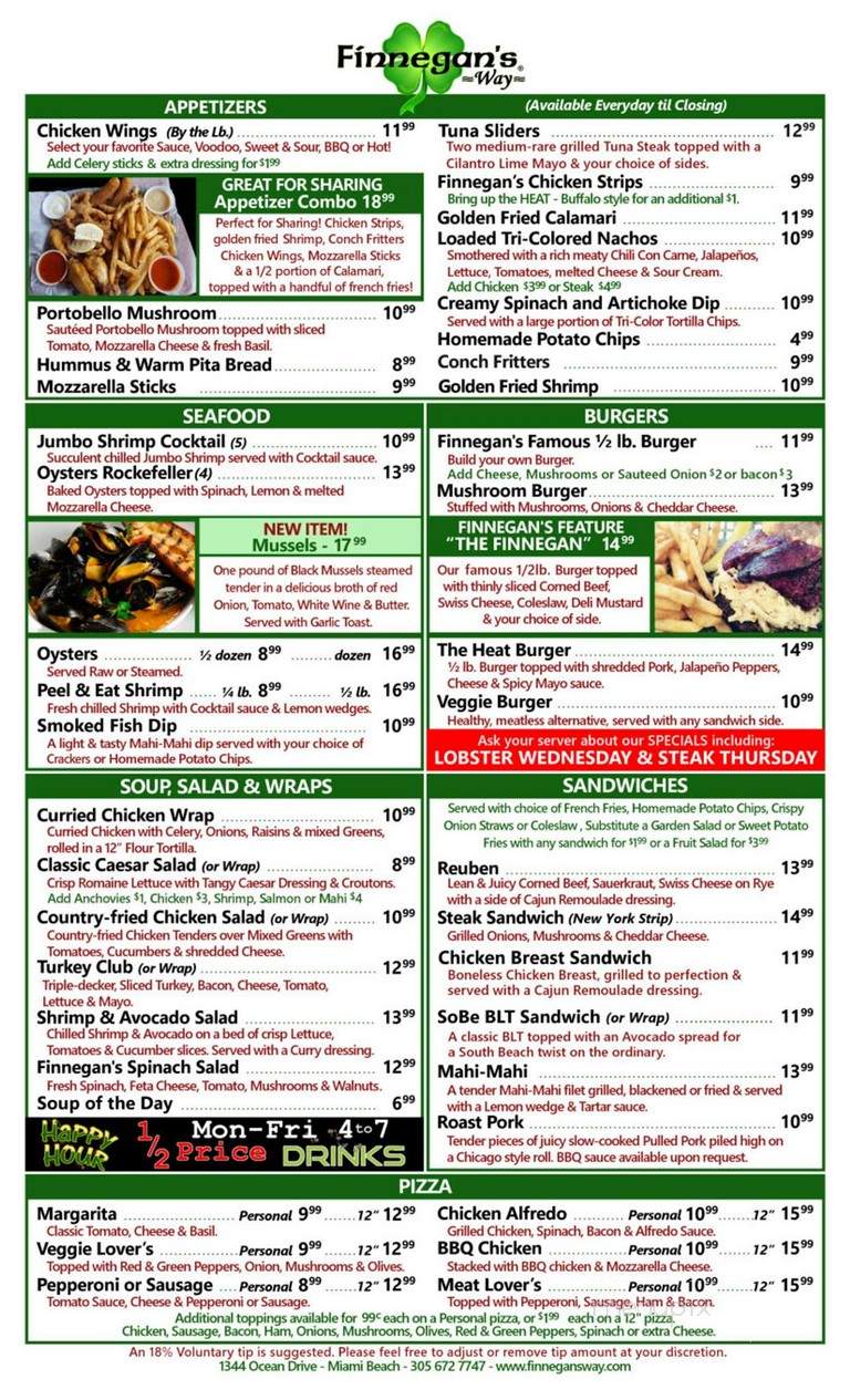 Finnegan's Way - Miami Beach, FL menu_pic