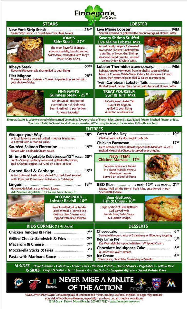 Finnegan's Way - Miami Beach, FL menu_pic