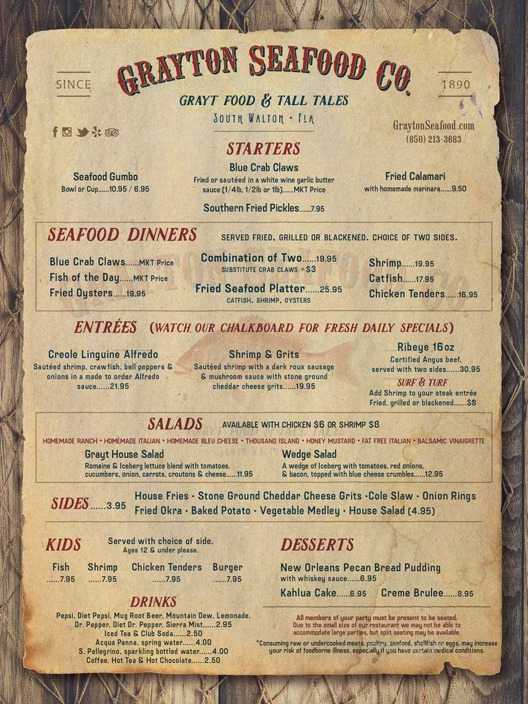 Finns - Santa Rosa Beach, FL menu_pic