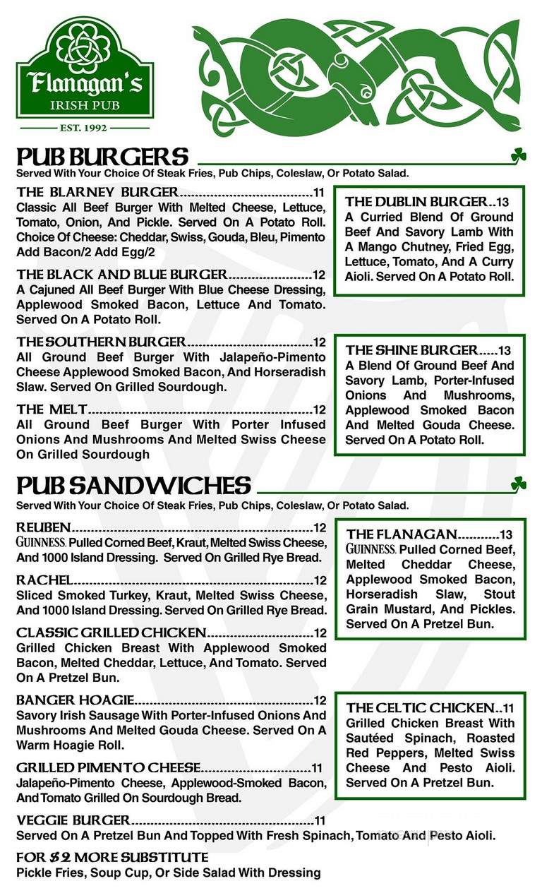 Flanagans Irish Pub - Dunedin, FL menu_pic