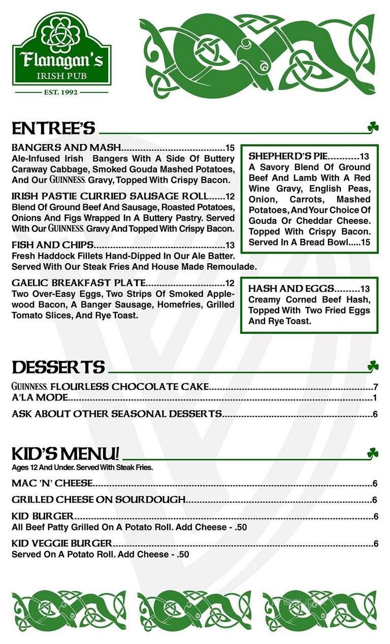 Flanagans Irish Pub - Dunedin, FL menu_pic