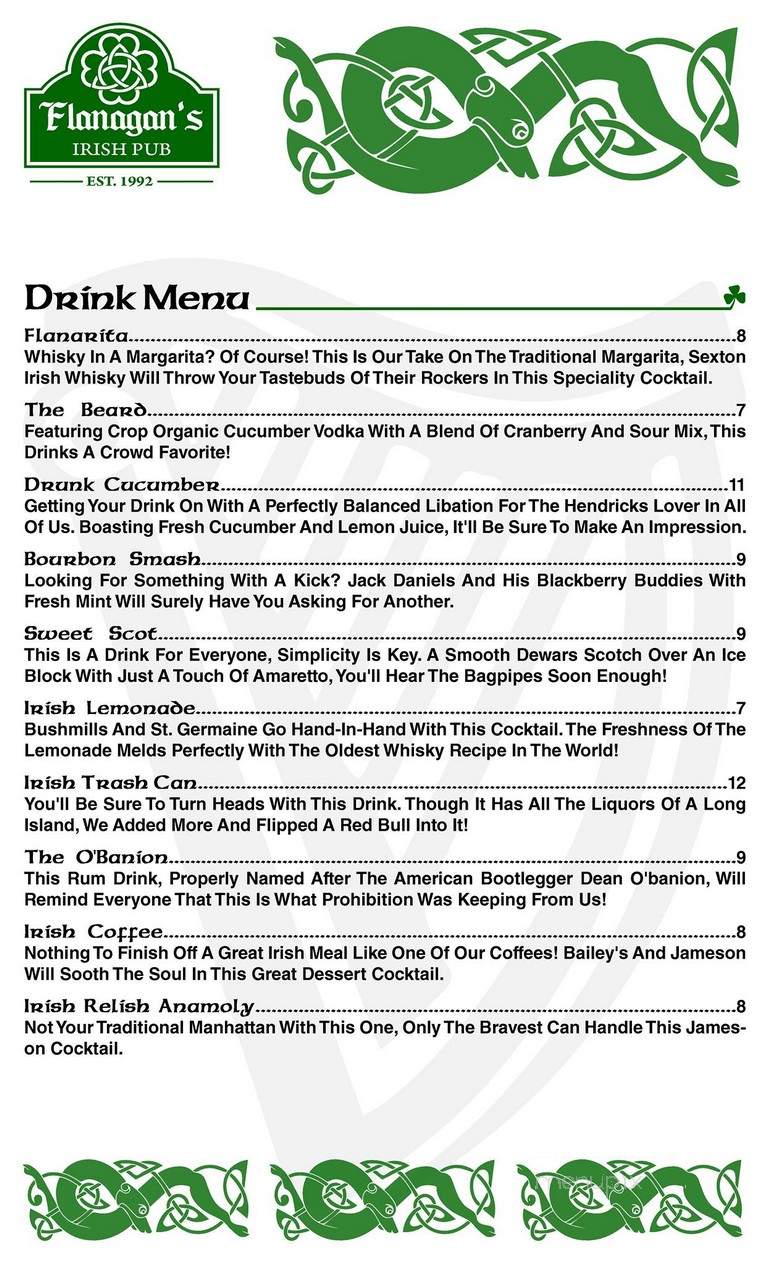 Flanagans Irish Pub - Dunedin, FL menu_pic