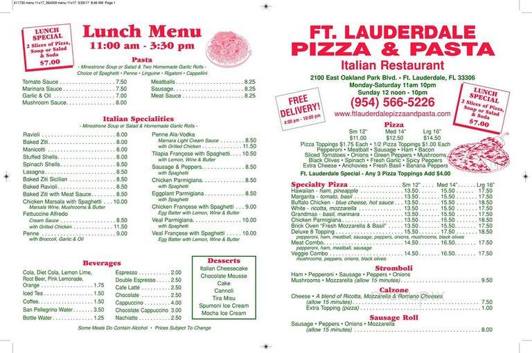 Fort Lauderdale Pizza & Pasta - Fort Lauderdale, FL menu_pic