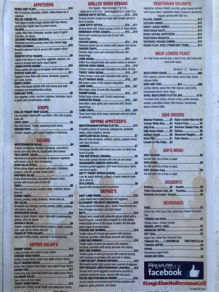 Gengiz Khan Restaurant - Tampa, FL menu_pic