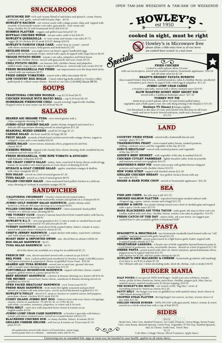 Howley's Restaurant - West Palm Beach, FL menu_pic