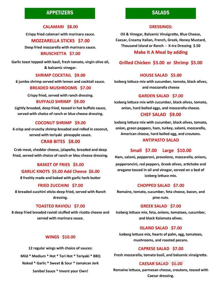 Island Pizza Restaurant - Sanibel, FL menu_pic