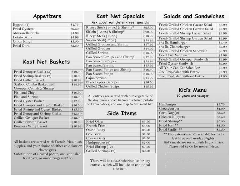 Kast Net - Crawfordville, FL menu_pic