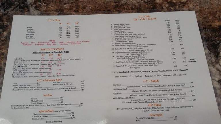 L C's Pizza & Subs - Freeport, FL menu_pic
