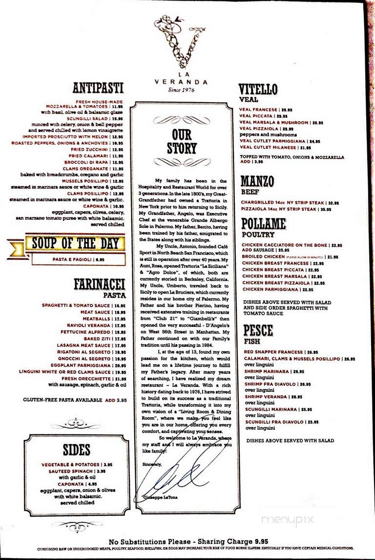 La Veranda Italian Restaurant - Pompano Beach, FL menu_pic