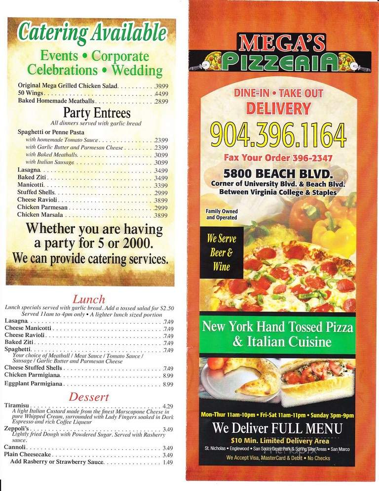 Millennium Pizzeria - Jacksonville, FL menu_pic