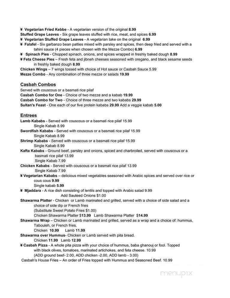 Casbah Cafe - Jacksonville, FL menu_pic