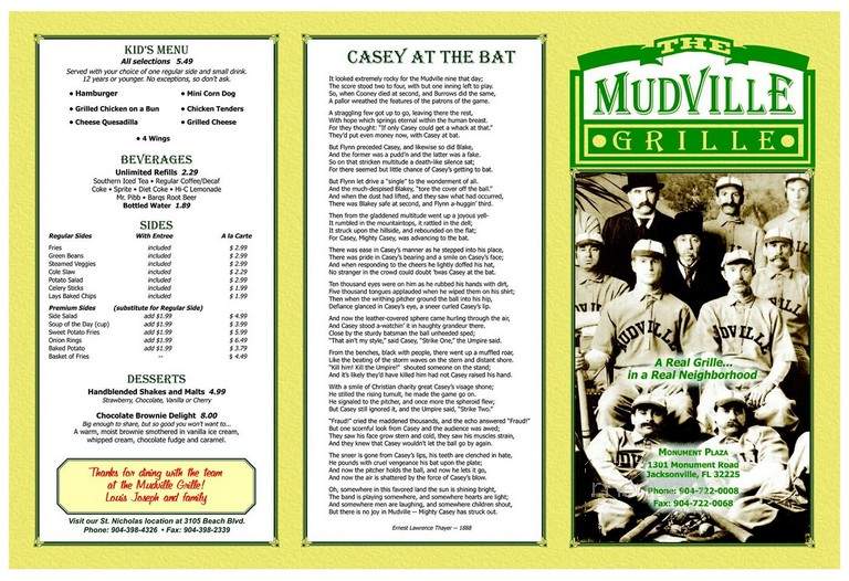 Mudville Grille - Jacksonville, FL menu_pic