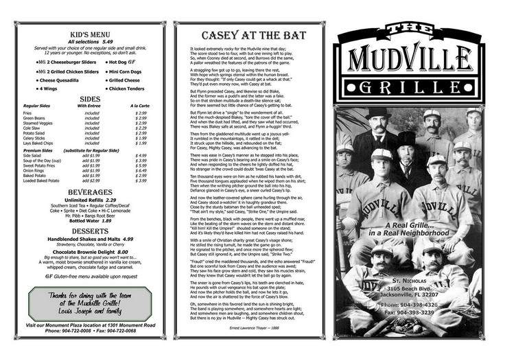 Mudville Grille - Jacksonville, FL menu_pic