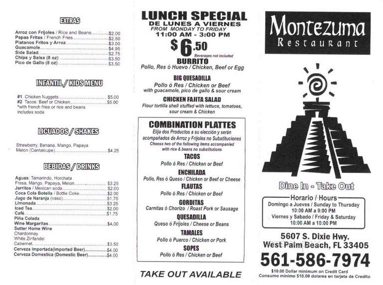Montezuma Mexican Restaurant - West Palm Beach, FL menu_pic