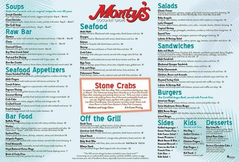 Monty's Seafood Restaurant - Coconut Grove, FL menu_pic