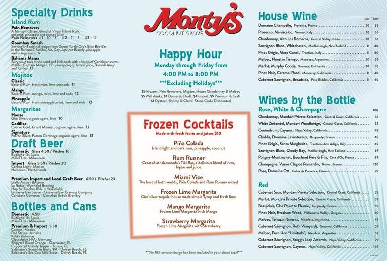 Monty's Seafood Restaurant - Coconut Grove, FL menu_pic