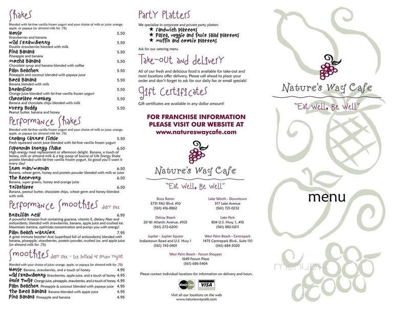 Nature's Way Cafe - West Palm Beach, FL menu_pic