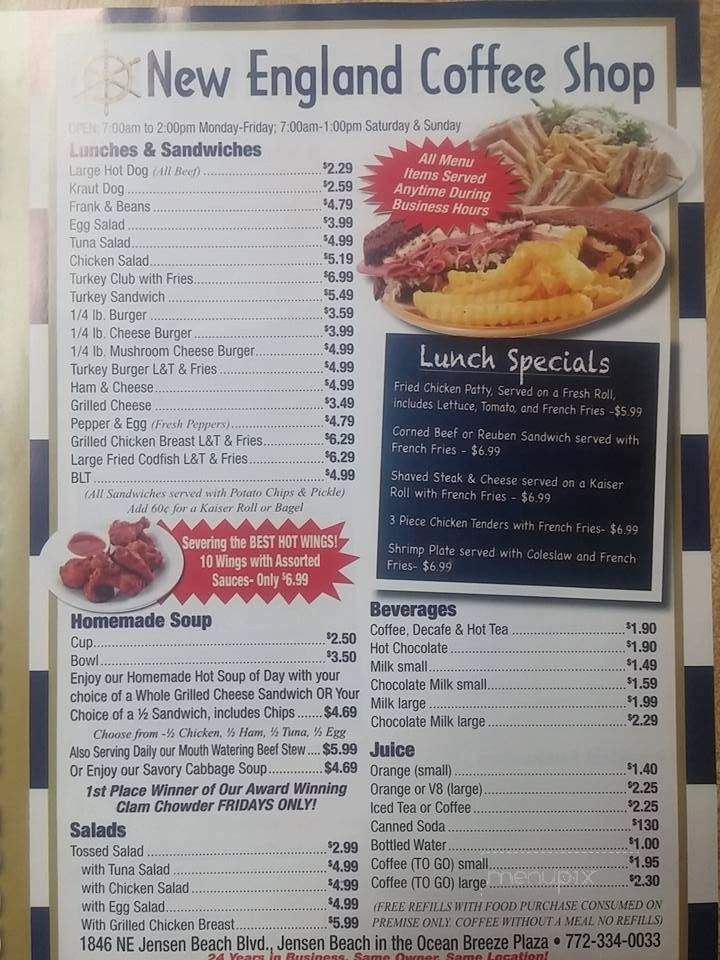New England Coffee Shop - Jensen Beach, FL menu_pic