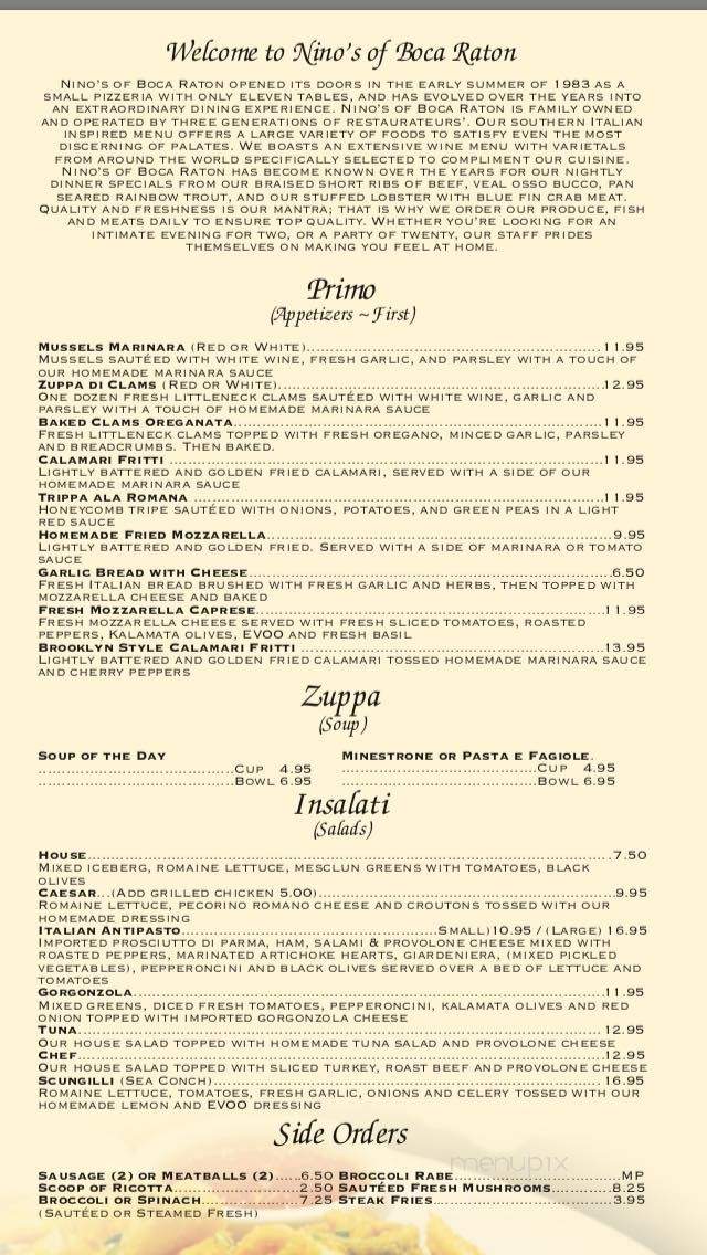 Nino's Pizza & Italian Restaurant - Boca Raton, FL menu_pic