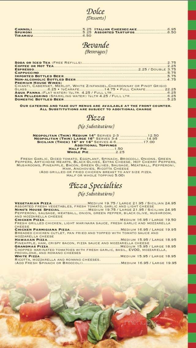 Nino's Pizza & Italian Restaurant - Boca Raton, FL menu_pic