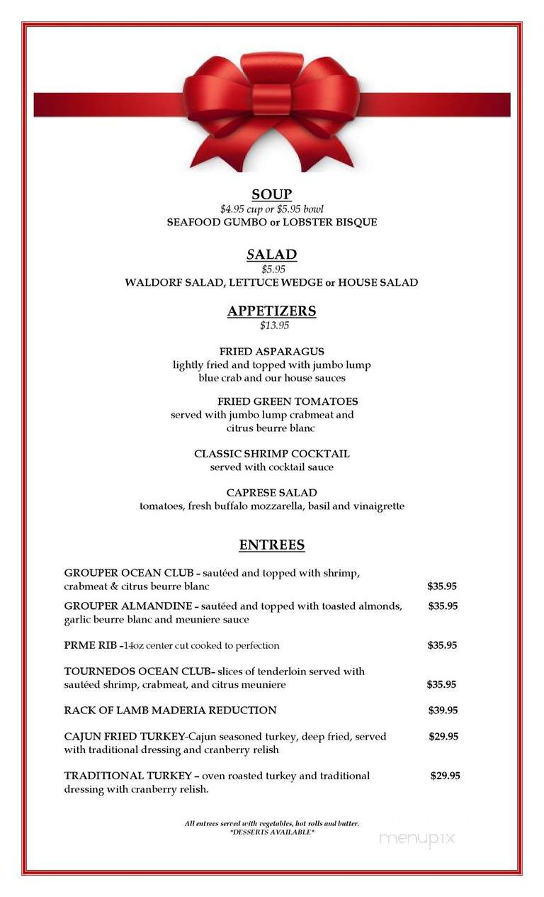 Ocean Club Restaurant - Destin, FL menu_pic