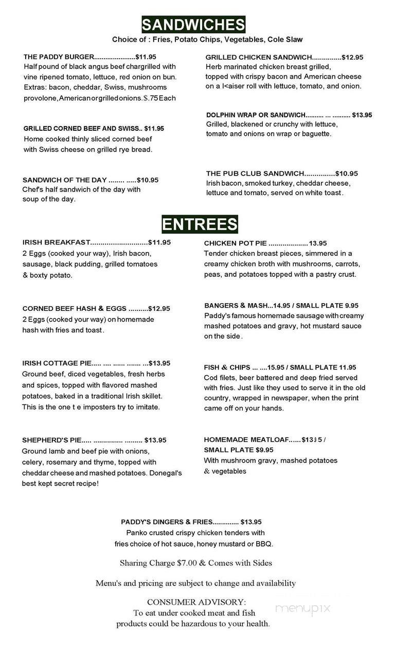 Paddy Mac's Legendary Irish - Palm Beach Gardens, FL menu_pic