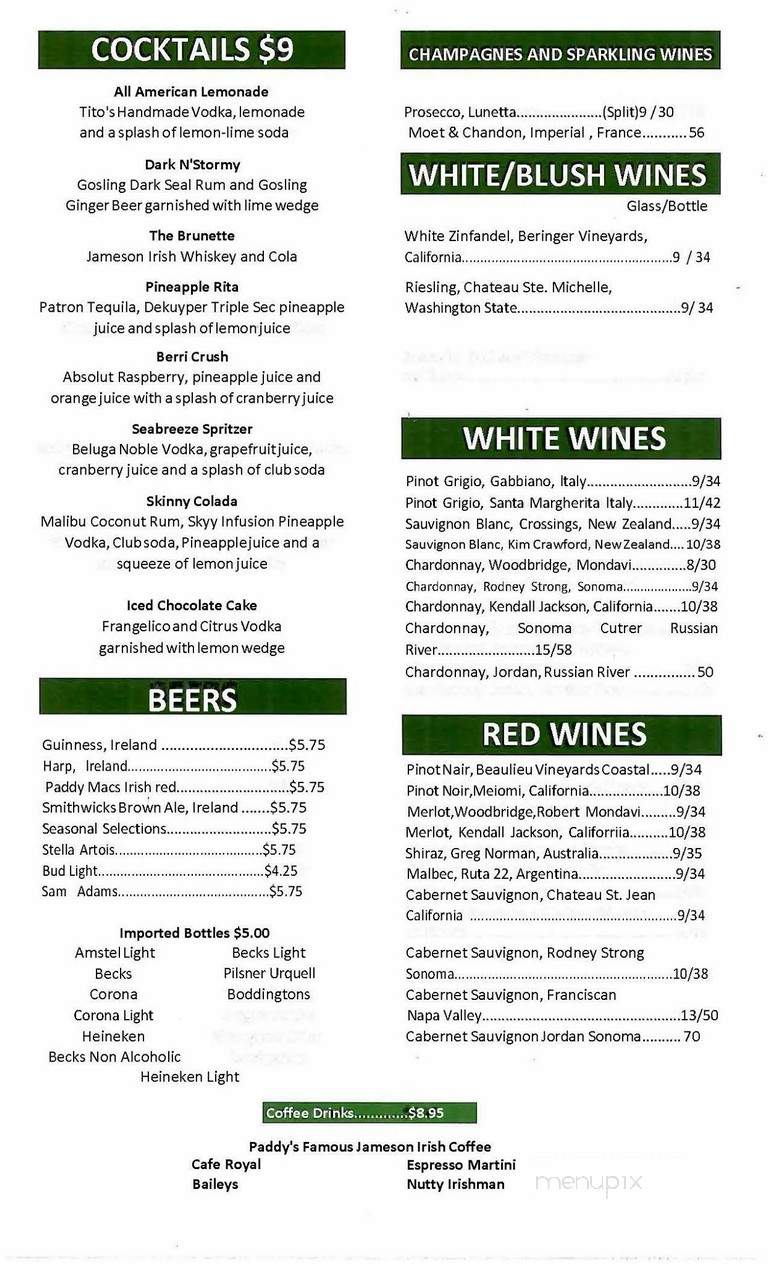 Paddy Mac's Legendary Irish - Palm Beach Gardens, FL menu_pic