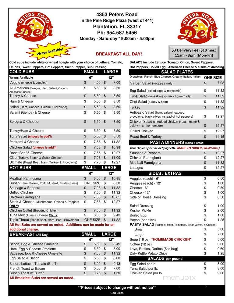 Peters Road Deli - Plantation, FL menu_pic