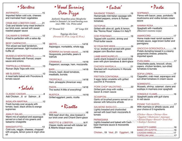 Primo Ristorante - Sarasota, FL menu_pic
