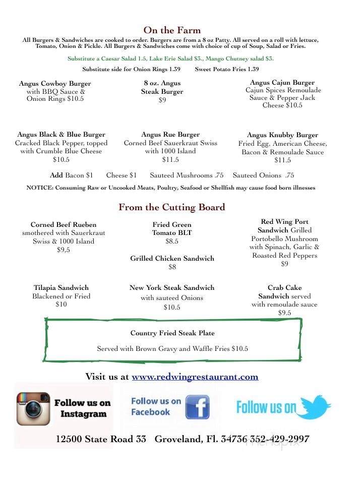 Menu of Redwing Restaurant in Groveland, FL 34736