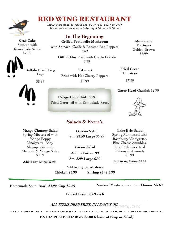 Menu of Redwing Restaurant in Groveland, FL 34736