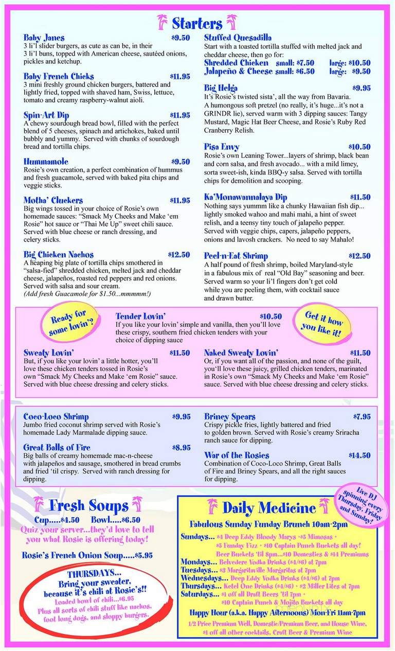 Rosies Bar & Grill - Wilton Manors, FL menu_pic